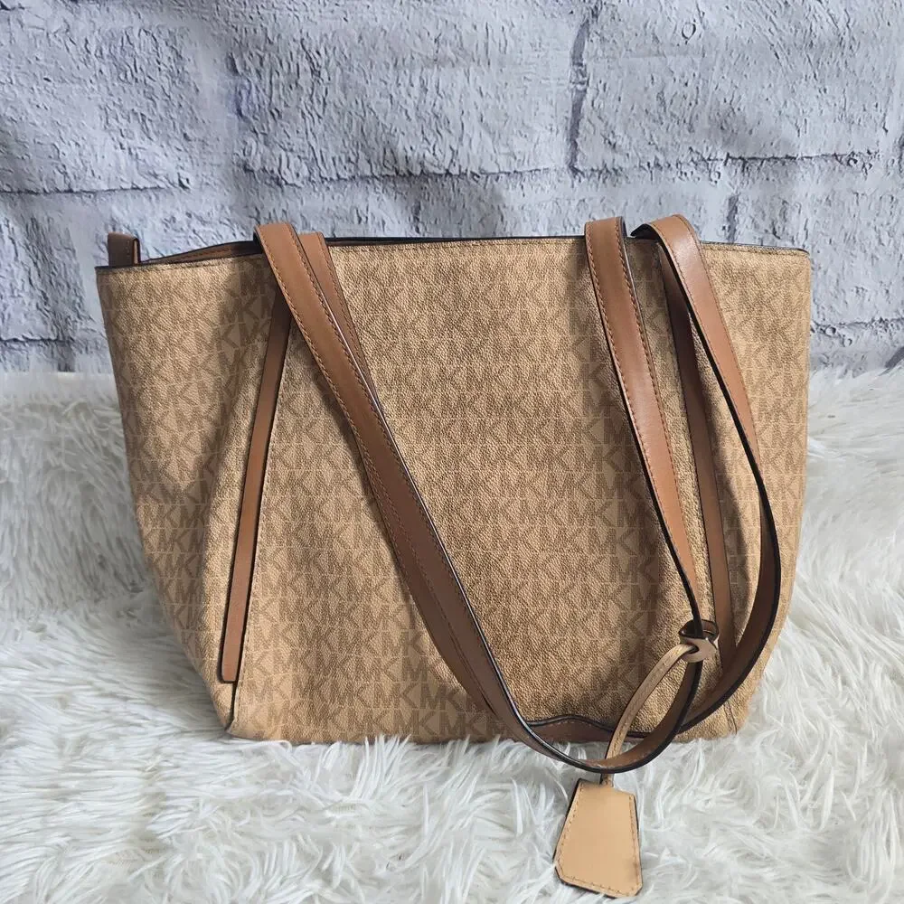 Michael Kors Mobwife Whitney Two-Tone Brown Logo Small Designer Tote Bag